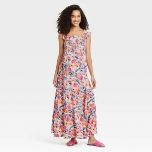 Isabel Maternity by Ingrid & Isabel Smock Floral Maxi With Ruffle Sleeves